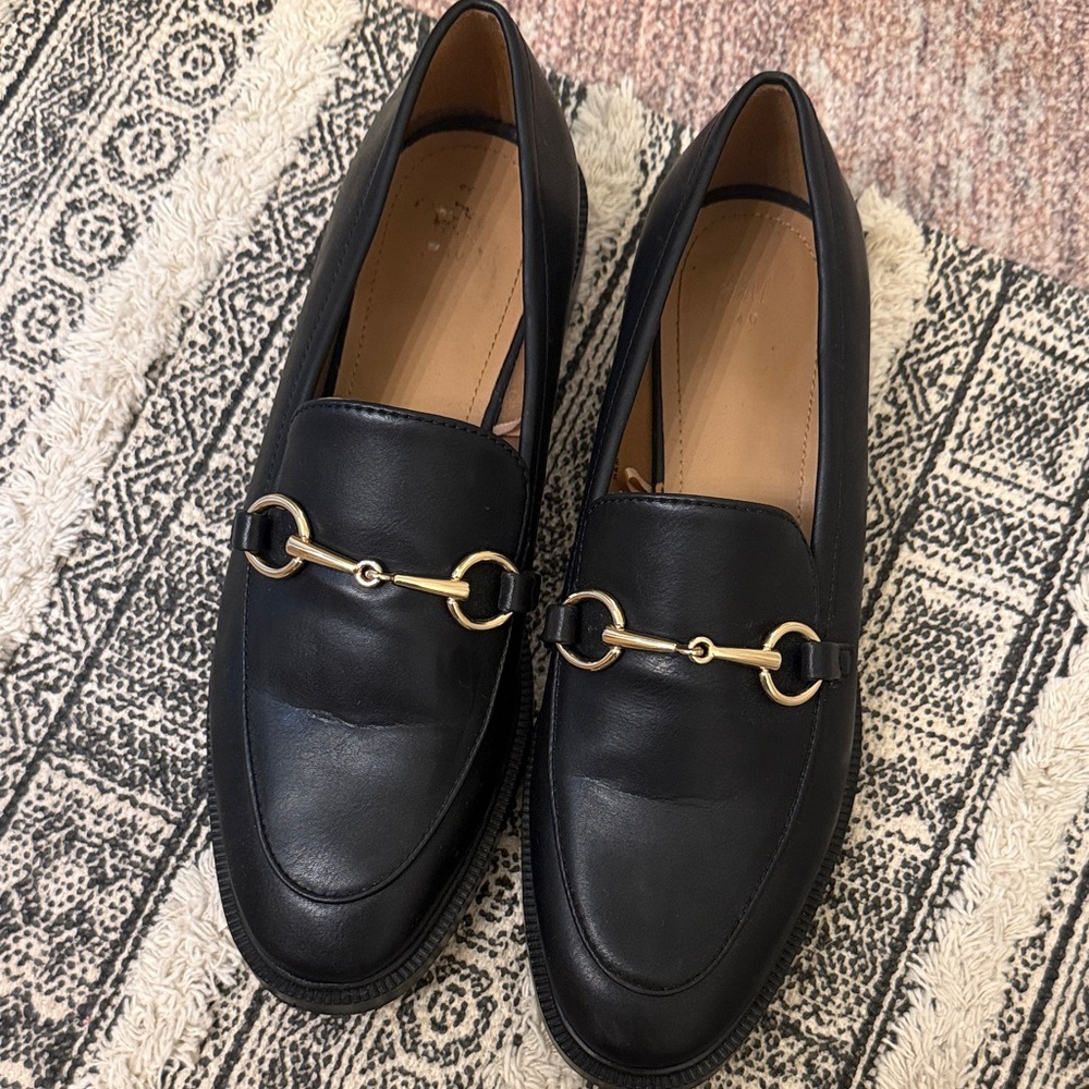 H&M Black Loafers with Gold Detail